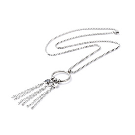 304 Stainless Steel Ring with Tassel Pendant Necklace with Box Chains for Women