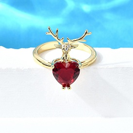 Регулируемые кольца манжеты из латуни с микропаве и кубическим цирконием, рог с сердцем, для женщин