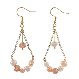 Dangle Earrings, with Natural Cultured Freshwater Pearl Beads, Brass Cable Chains and 304 Stainless Steel Earring Hooks