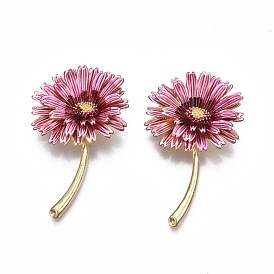 Flower Enamel Pin, 3D Alloy Brooch for Backpack Clothes, Nickel Free & Lead Free, Light Golden