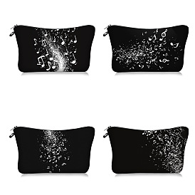 Musical Notes Pattern Polyester Cosmetic Bag, Ladies' Large Capacity Travel Storage Bag, Rectangle