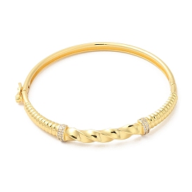 Brass Twist Rope Hinged Bangle with Cubic Zirconia for Women