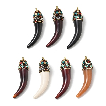 Brass & Resin & Polymer Clay & Natural Shell Big Pendants, Horn Cornicello Charm
