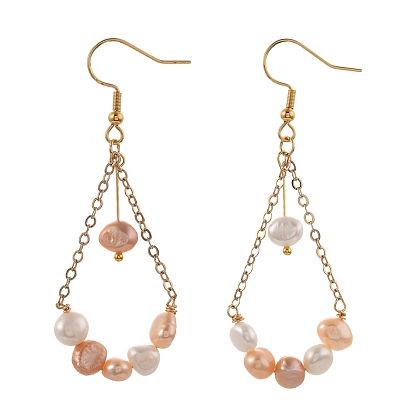 Dangle Earrings, with Natural Cultured Freshwater Pearl Beads, Brass Cable Chains and 304 Stainless Steel Earring Hooks