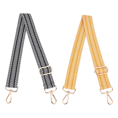 2Pcs 2 Colors Cotton Tape Bag Handles, with Alloy Swivel Clasps and Iron Regulator, for Bag Chain Replacement Accessories, Stripe Pattern