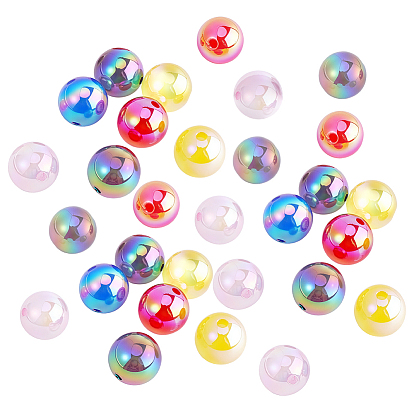 30Pcs UV Plating Opaque Acrylic Beads, Iridescent, Round