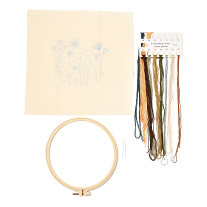 DIY Embroidery Sets, Including Imitation Bamboo Embroidery Frame, Iron Pins, Embroidered Cloth, Cotton Colorful Embroidery Threads