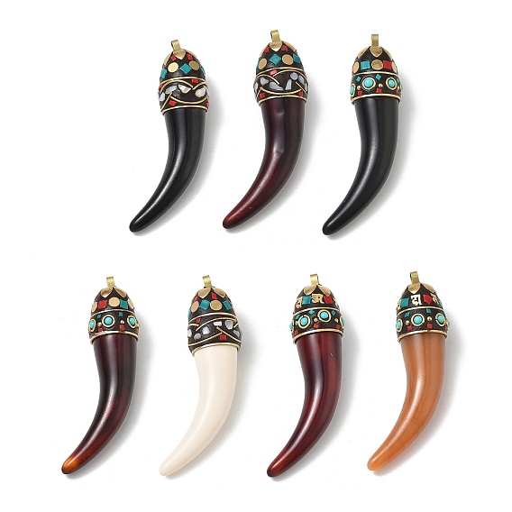 Brass & Resin & Polymer Clay & Natural Shell Big Pendants, Horn Cornicello Charm