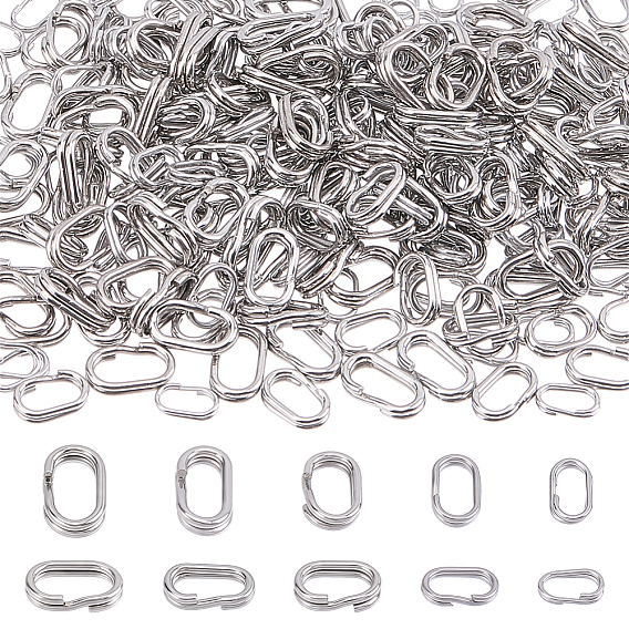 250Pcs 5 Styles 304 Stainless Steel Oval Fishing Split Rings, Bait Connection Double Ring