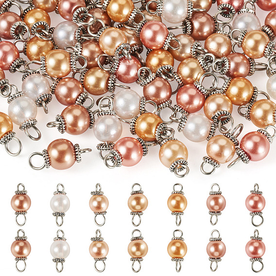 70 шт 7 цвета стеклянные перламутровые круглые соединительные подвески, с 304 фурнитурой из нержавеющей стали, старинное серебро и цвет нержавеющей стали