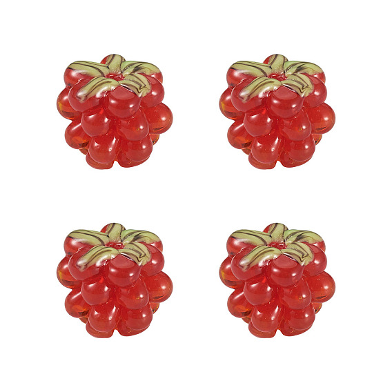 4 бусины лэмпворк ручной работы, малина