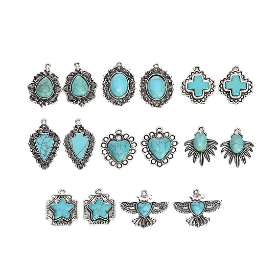 Синтетические бирюзовые подвески, с фурнитурой сплавочной тибетского стиля