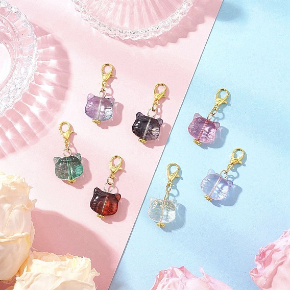 Кошачья голова стеклянные подвески украшения, Сплав с застежками когтя омара