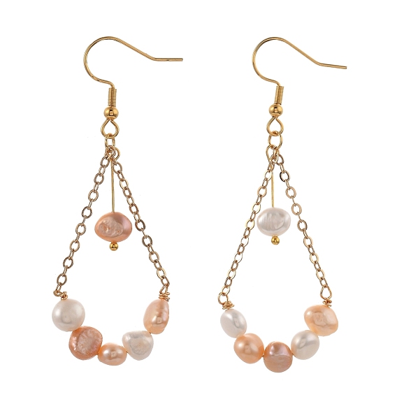 Dangle Earrings, with Natural Cultured Freshwater Pearl Beads, Brass Cable Chains and 304 Stainless Steel Earring Hooks