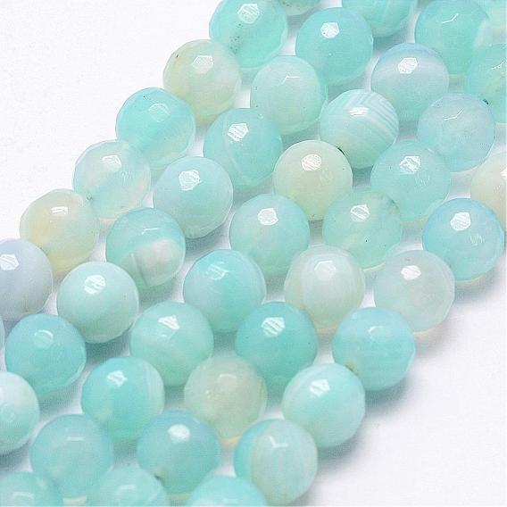 Faceted Natural Agate Beads Strands, Dyed & Heated, Round, Grade A