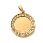 304 Stainless Steel Pendants Cabochon Settings, with Crystal Rhinestone, Flat Round Charms