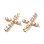 Plastic Imitation Pearl Pendants, with Brass Findings, Cross Charm