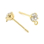 Brass Stud Earring Findings, with Rhinestone and 925 Sterling Silver Pin, with Horizontal Loops