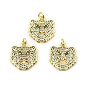 Rack Plating Real 18K Gold Plated Brass Pendants, with Cubic Zirconia, Long-Lasting Plated, Lead Free & Cadmium Free, Leopard