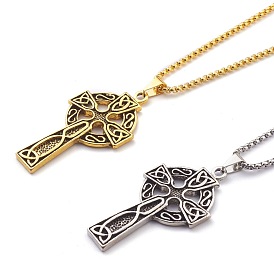 Titanium Steel Claddagh Cross Pendant Necklaces, with Box Chains