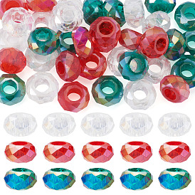 36шт. 3 стили прозрачных стеклянных европейских бусин, бусины с большим отверстием, с покрытием AB цвета, граненые, рондель