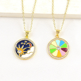 Fashionable Sun and Moon CZ Pendant Necklace for Women's Collarbone Chain