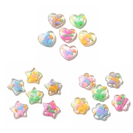 Cabochons décodés en résine transparente coeur/fleur/étoile, avec de la poudre de paillettes, couleur mixte