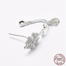 925 Sterling Silver Micro Pave Cubic Zirconia Pendant Bails, Ice Pick & Pinch Bails, Clover