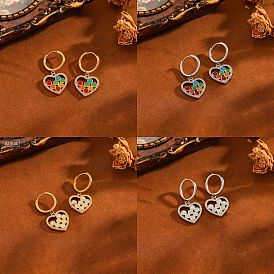 304 Stainless Steel Pave Clear Cubic Zirconia Heart Hoop Earrings for Women, Glass Dangle Earrings