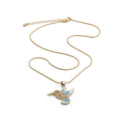 Copper Zirconia Oil-Dripping Bird DIY Jewelry Couple Pendant Lucky Bird Necklace Women's European and American Style