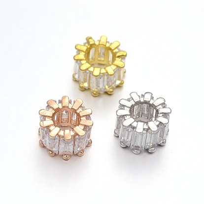Rack Plating Brass Micro Pave Cubic Zirconia Large Hole European Column Beads, Lead Free & Cadmium Free, 10x6.5mm, Hole: 5mm
