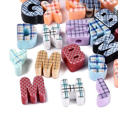 Печатные непрозрачные акриловые европейские бусины, бусины с большим отверстием, алфавит с тартаном