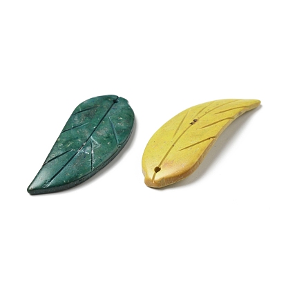 Carved Natural Coconut Big Pendants, Dyed, Leaf