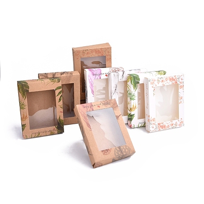 Caja de papel kraft creativa plegable, caja de regalo de papel, con ventana transparente, Rectángulo