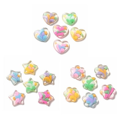 Heart/Flower/Star Transparent Resin Decoden Cabochons, with Glitter Powder, Mixed Color