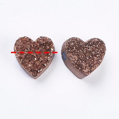 Electroplate Natural Druzy Agate Beads, Heart