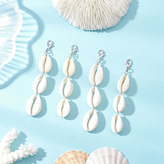 Подвески из натуральных смешанных ракушек каури, со сплавочной фурнитурой, оболочка