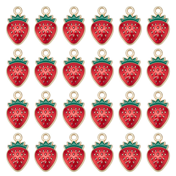 100 шт. Подвески из сплава эмали, клубничное очарование, золотые