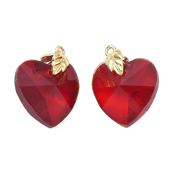 Латунь стекло кулоны, шарма сердца, долговечный, стойки покрытие, без свинца и без кадмия, граненые