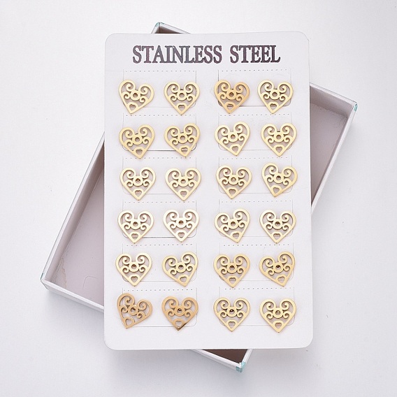 304 Stainless Steel Stud Earrings, Hypoallergenic Earrings, Heart