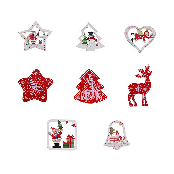 Wooden Ornaments, Christmas Tree Hanging Decorations, with Jute Twine, for Christmas Party Gift Home Decoration