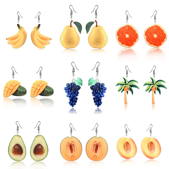 Серьги с подвесками из акрила и сплава, платина