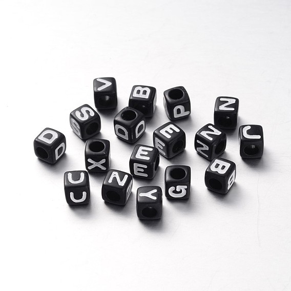 Letter Acrylic European Beads, Horizontal Hole, Cube, 10x10x10mm, Hole: 4mm, about 598pcs/500g