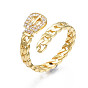 Exquisite Cubic Zirconia Chain Belt Shape Cuff Ring, Brass Hollow Open Ring for Women, Nickel Free