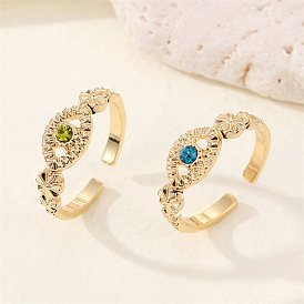 Vintage European Eye Ring with Rhinestones and Hollow Design for Women's Fashion Statement