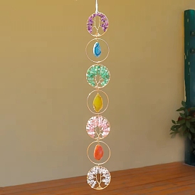 Tree of Life Natural Gemstone Chips & Agate Pendant Decorations, for Home Bedroom Hanging Decorations