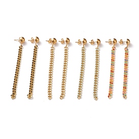 Brass Enamel Curb Chain Tassel Earrings, Stud Earrings, with 304 Stainless Steel Stud Earring Findings and Ear Nuts, Golden