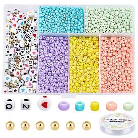 PANDAHALL ELITE DIY Glass Seed Bracelet Making Kit, Including Baking Paint Glass Round Seed Beads, ABS Plastic & Letter Acrylic Beads, Elastic Thread