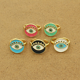 Colorful Turkish Evil Eye Ring with Ethnic Round Oil Drop Eye Design