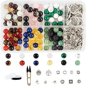 DIY Jewelry Kits, with Gemstone Beads, Tibetan Style Alloy Pendants and Bead Spacers, Elastic Crystal Thread, Scissors and Bead Container